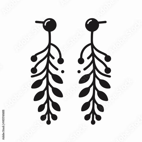 very simple flat and single minimalist Earings Silhouettes in black on a white background