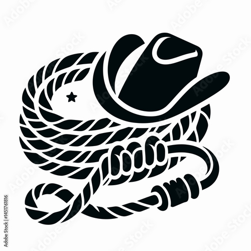  very simple flat and single minimalist Cowboy Rope Silhouettes in black on a white background 