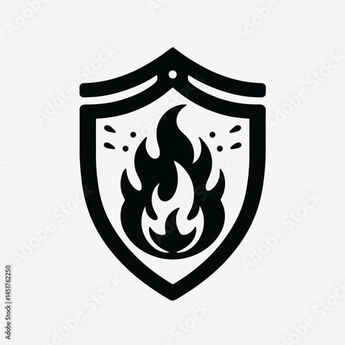  very simple flat and single minimalist Fire Shield Silhouettes in black on a white background 