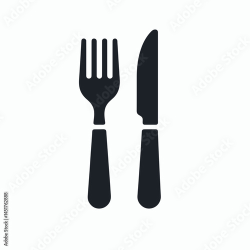  very simple flat and single minimalist Restaurant Fork  Knife Silhouettes in black on a white background