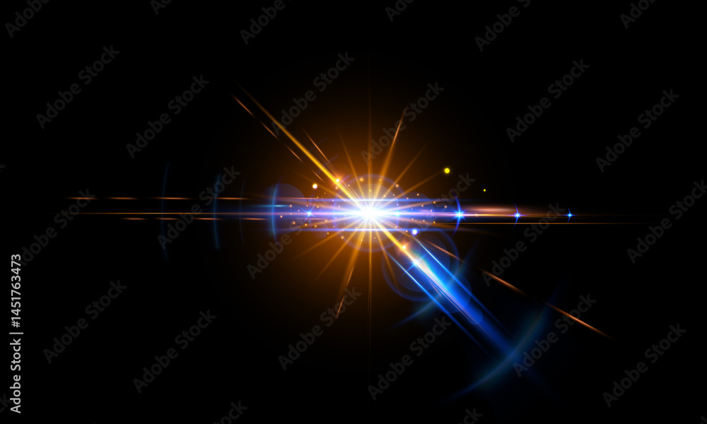 Fototapeta premium Dynamic Light Flares & Starburst Overlays – Futuristic Lens Burst and Abstract Glow Effects