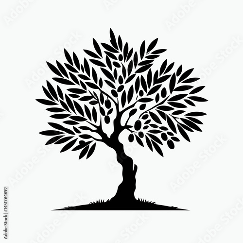  very simple flat and single minimalist Olive Tree Silhouettes in black on a white background
