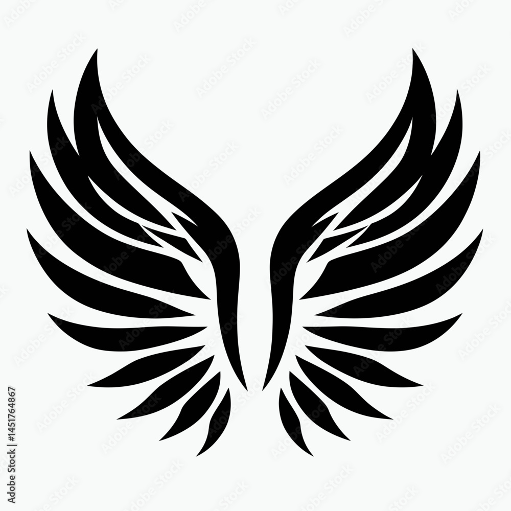 Obraz premium very simple flat and single minimalist Letter Wings Silhouettes in black on a white background