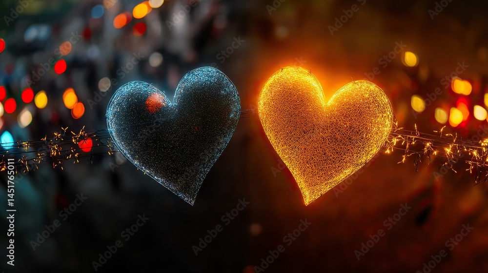 Fototapeta premium Heart shaped candles, a symbol of romantic love, can be a shiny red decoration, while a heart shaped Christmas tree ornament adds a festive touch to the celebration
