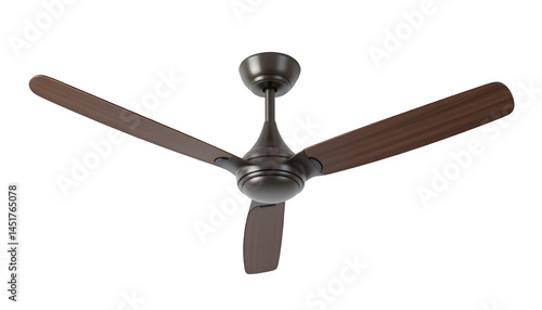Elegant ceiling fan with three sleek wooden blades and matte metallic finish, isolated on black background, ideal for modern interior cooling and energy-efficient airflow.
