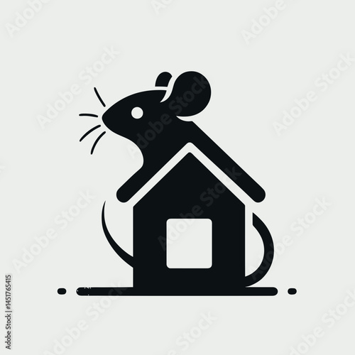  very simple flat and single minimalist Rodent at Home Silhouettes in black on a white background 
