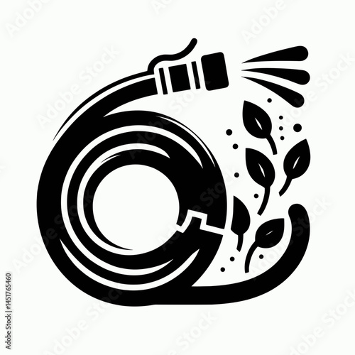  very simple flat and single minimalist Garden Hose Silhouettes in black on a white background 