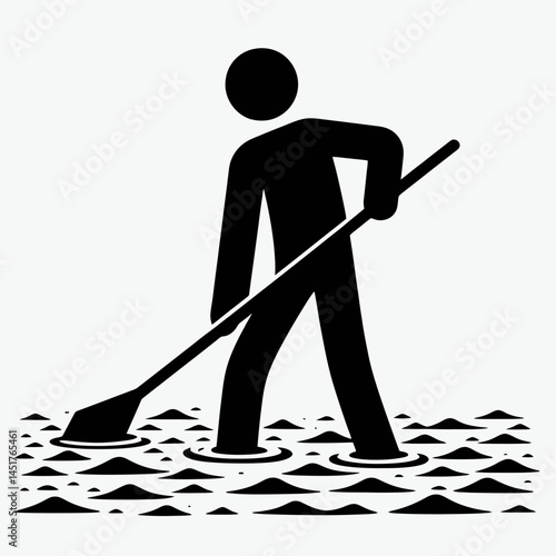  very simple flat and single minimalist Stick Figure in Flood Silhouettes in black on a white background 