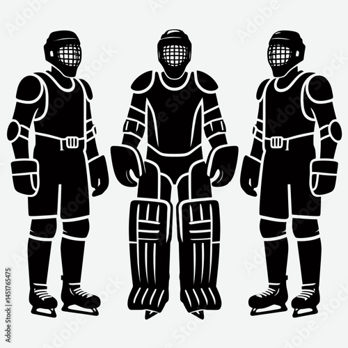  very simple flat and single minimalist Hockey Body Guard Suit Silhouettes in black on a white background 