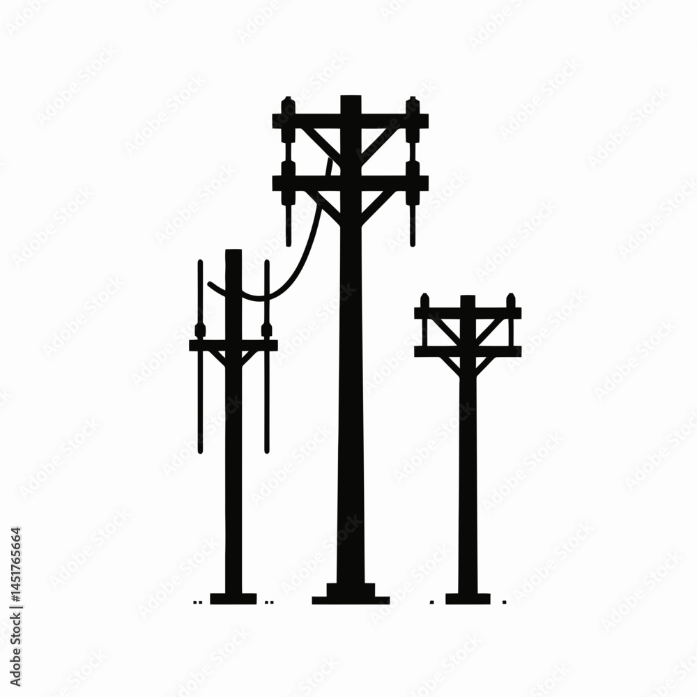 very simple flat and single minimalist Electric Pole Silhouettes in black on a white background very simple flat and single minimalist Electric Pole Silhouettes in black on a white background