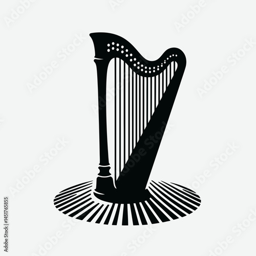  very simple flat and single minimalist Musical Harp Silhouettes in black on a white background