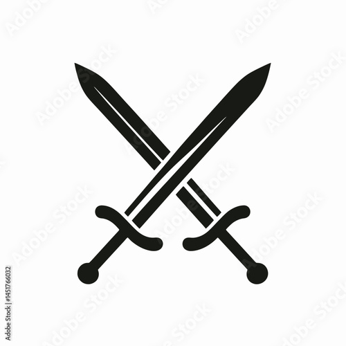  very simple flat and single minimalist Two Crossed Swords Silhouettes in black on a white background 