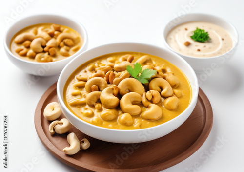 Obraz na płótnie Bowl of Indian Kaju (Cashew) curry serving. Cinematic high definition food photo of Indian dish. w salonie