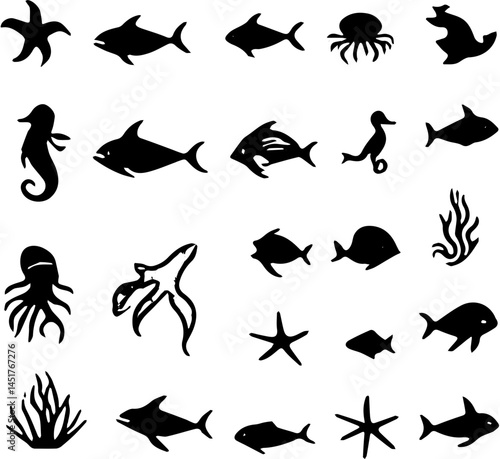 black silhouettes of fish