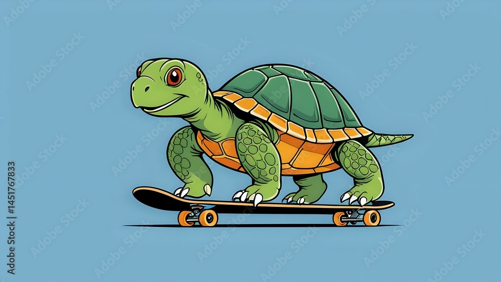 Obraz premium Happy Turtle Skateboarding Cartoon Illustration Design Graphic