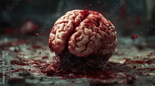 Bloody brain on a bloody surface