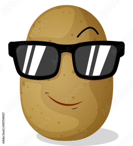 Sassy Potato with Sunglasses, Smirk and Eye Brow Raised Drawn on. Groovy Cartoon Mascot Vector Art