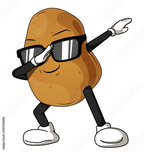 Cool Potato Mascot Dabbing with Sunglasses – Funny Groovy Cartoon Character Vector Illustration