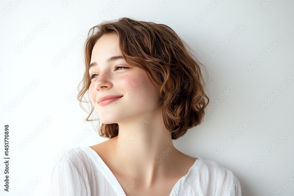 Minimalist beauty portrait of a young woman smiling soft white background radiant skin fresh and natural beauty clean and simple aesthetic Minimalist beauty portrait of a young woman smiling soft white background radiant skin fresh and natural beauty clean and simple aesthetic