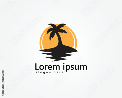 traveling logo palm tree with sunset logo design template