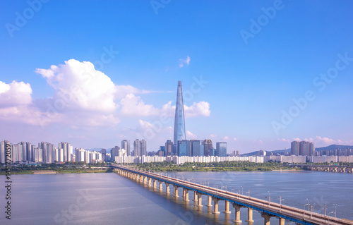 view of Seoul City at sunset South Korea