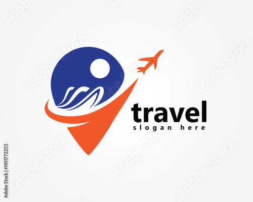 creativetour and travel logo ,pin with ship inside and plane flying over,logo design template