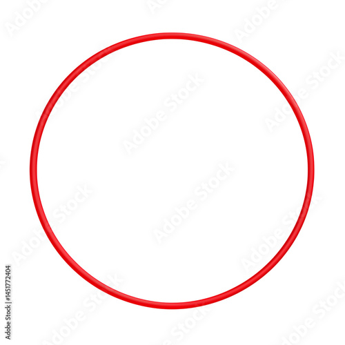 A simple image showing a single red hula hoop centered on a plain in a studio shot transparent background png