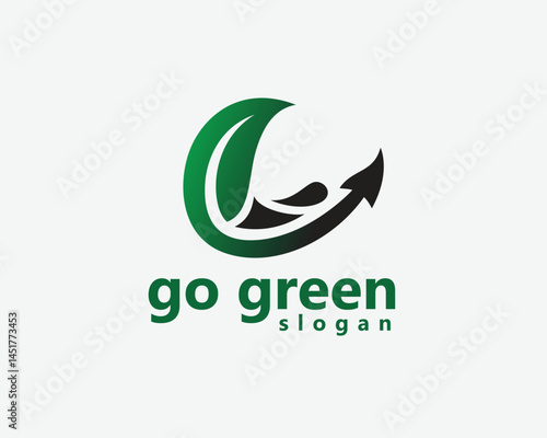 reforestation, go green logo, circular leaves joined by an arrow with a bare hill inside, logo design template
