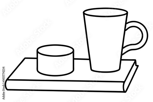 Bedside Cup And Book Line Art Vector Illustration