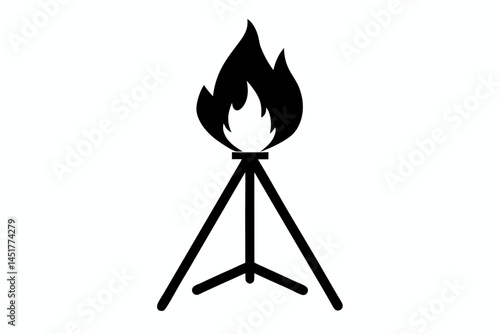 Campfire Tripod Stand Silhouette Vector Illustration