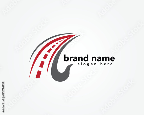 towing logo, tow hook with red road, logo design template