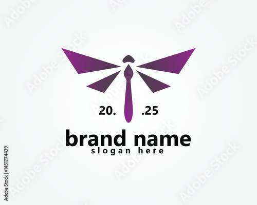 dragonfly logo purple dragonfly flapping its wings logo design template