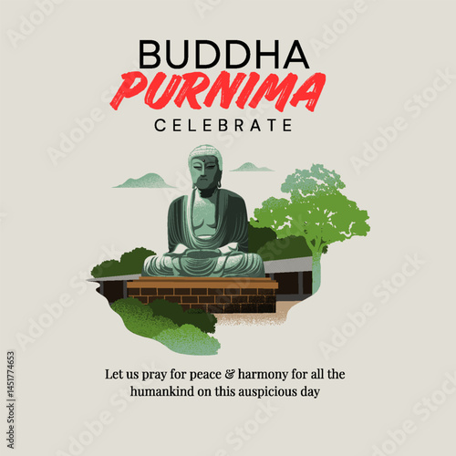 Gray and Green Illustration Buddha Purnima Celebrate Instagram Post