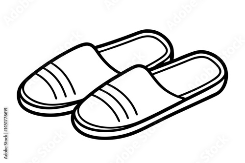 Slippers Side By Side Line Art Vector Illustration