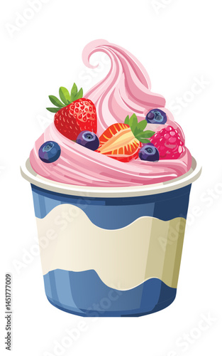 Mixed Berry Frozen Yogurt Ice Cream - Vector Illustration