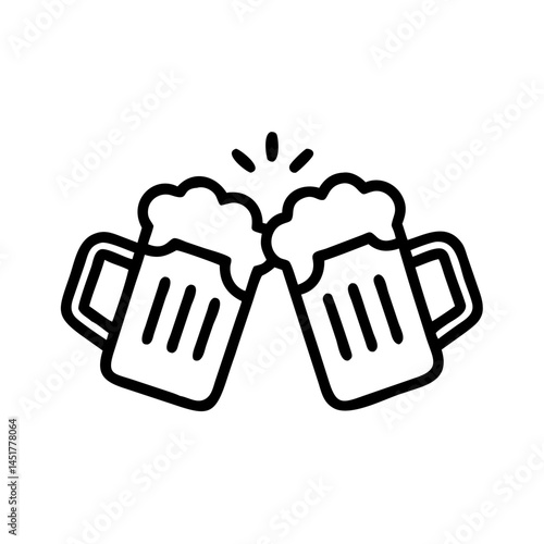 Two Clinking Beer Mugs Icon on Transparent Background  