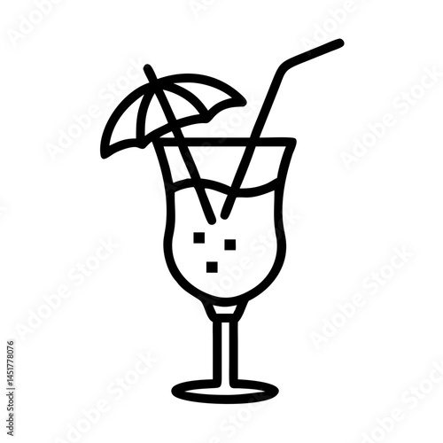 Cocktail with Umbrella in Glass Outline  