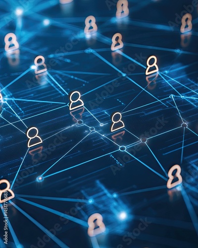 Network of interconnected people, digital connections.  Abstract graphic of a vast network of people