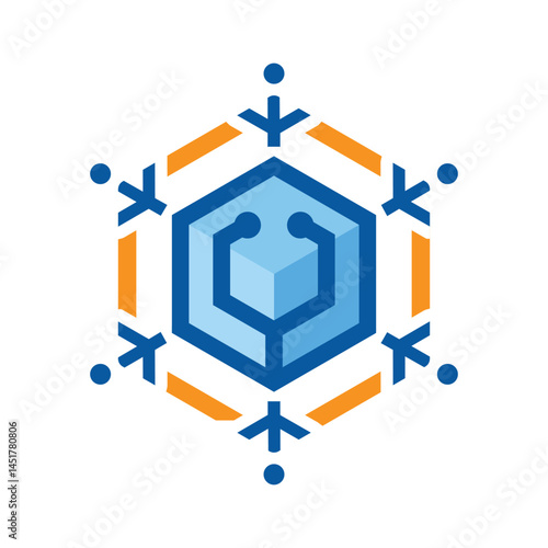 this is a flat logo design of an abstract ice crystal with a stethoscope at the center of a cube