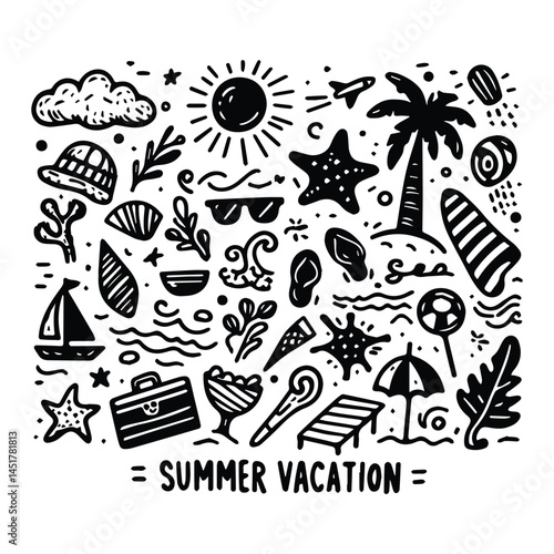 Simple summer vacation doodle style illustration