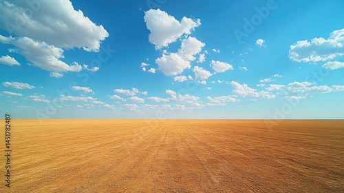 Expansive desert landscape under a vibrant, cloud-filled sky.