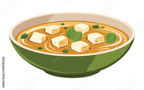 bowl of tofu soup - vector illustration