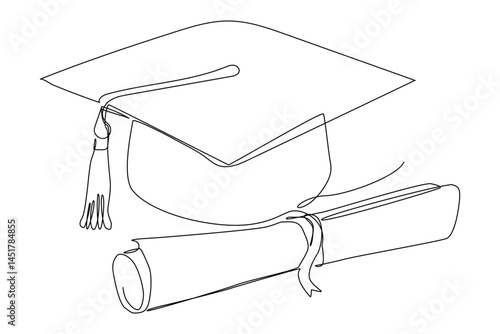 Graduation hat. Continuous one line art of graduate cap minimalist vector illustration design on white background. Simple line modern graphic style.