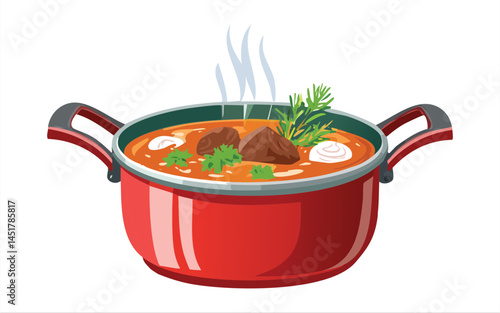 boiled bowl of beef curry soup - vector illustration
