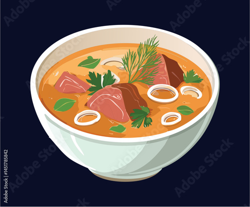 vector illustration of bowl beef soup