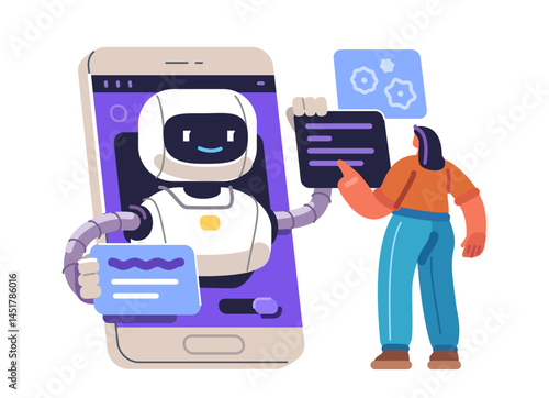 Person works using artificial intelligence. Virtual robot assistant online. Digital technologies