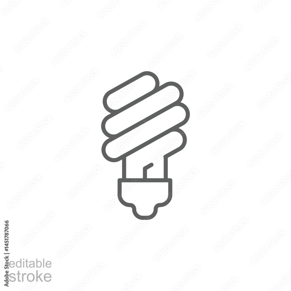 Energy saving light bulb icon. Simple outline style. Lightbulb, led, spiral lamp eco, ecology, power, economy, technology concept. Thin line symbol. Vector illustration isolated. Editable stroke. Energy saving light bulb icon. Simple outline style. Lightbulb, led, spiral lamp eco, ecology, power, economy, technology concept. Thin line symbol. Vector illustration isolated. Editable stroke.