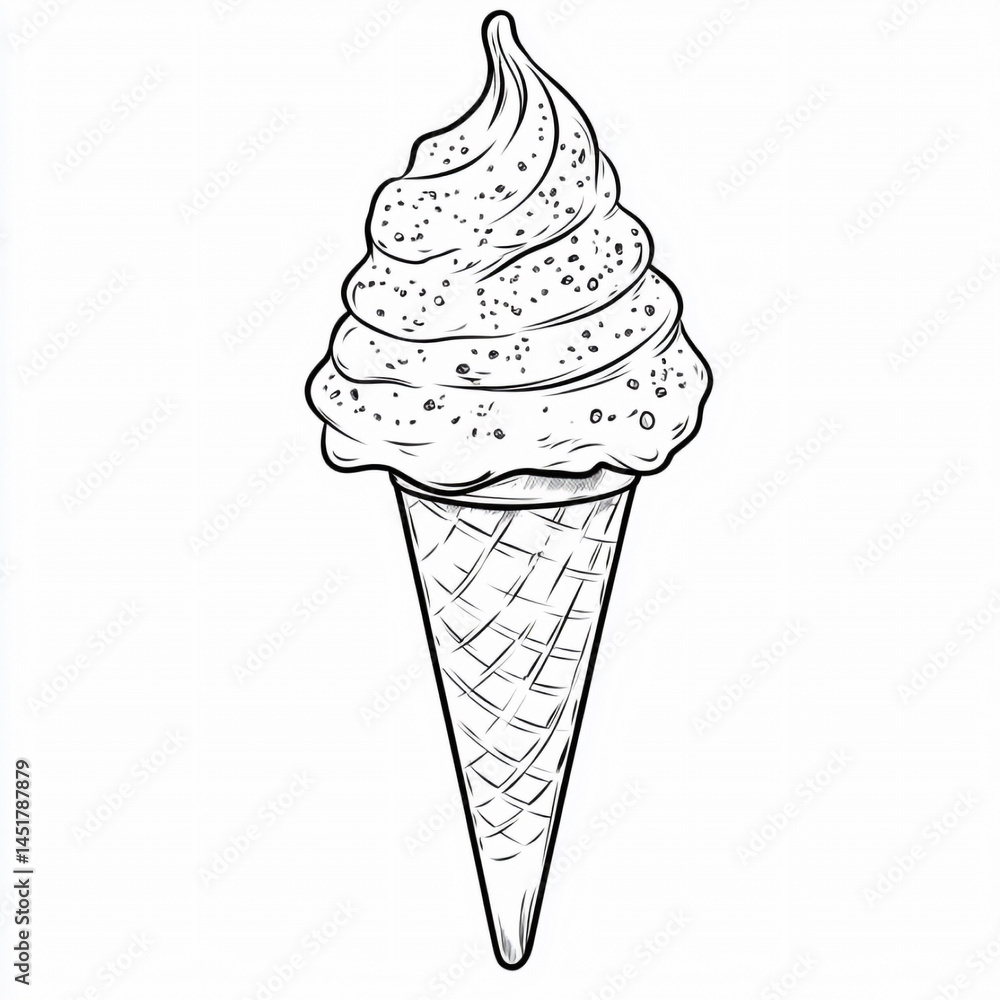 Hand Drawn Ice Cream Cone Illustration with Sprinkles on White Background Hand Drawn Ice Cream Cone Illustration with Sprinkles on White Background
