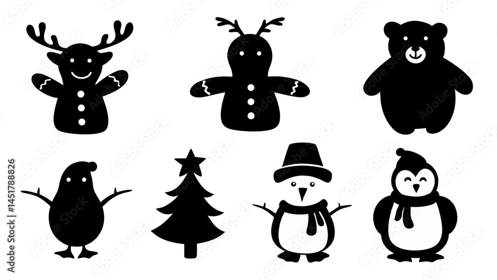 Naklejka premium set of christmas icons silhouette vector on white background