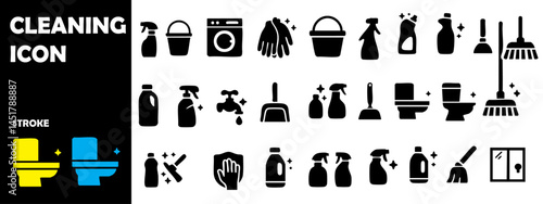 Cleaning Icon Set – Vector Line Art for Sanitation and Housekeeping